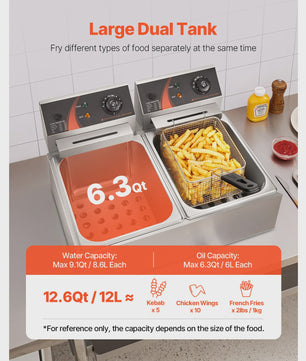 Dubbele Elektrische Frituurpan 12L - Professioneel & Compact
