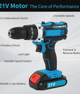 21V Accuboormachine met 45Nm Koppel - Draadloze Schroef- en Klopboormachine met Lithium-Ion Batterij