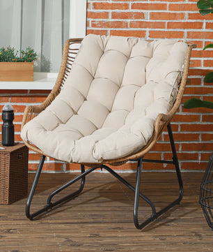 Outsunny Rotan Fauteuil met Dik Zitkussen - Comfortabele Tuinstoel tot 120 kg