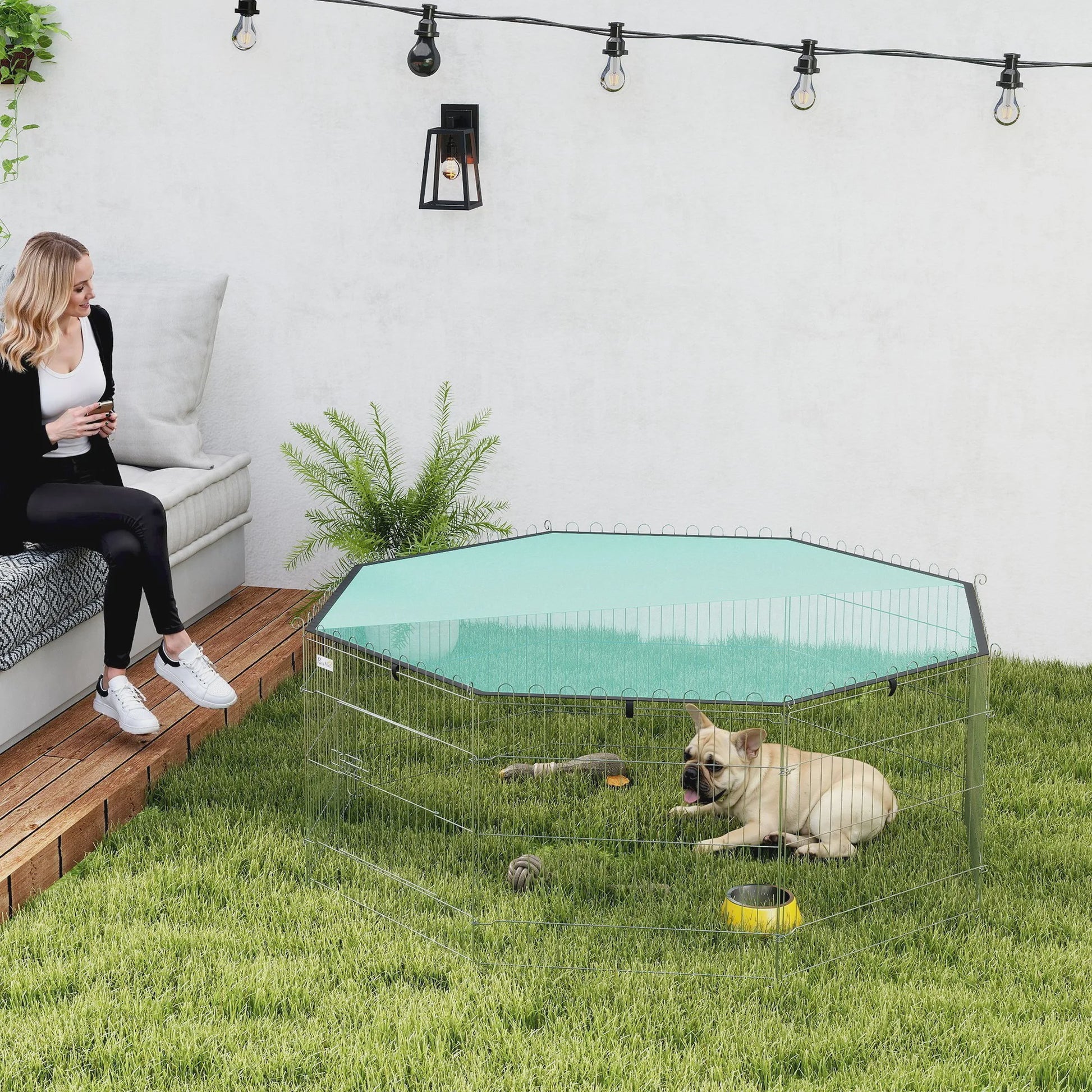 PawHut Hondenren 8-Panel met Dak - Verstelbaar, Opvouwbaar & Draagbaar - 60cm Hoog
