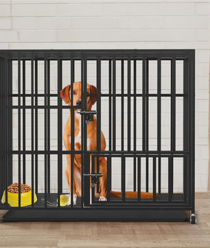 Robuuste Metalen Hondenkennel met 3 Deuren, Wielen en Uitneembare Lade