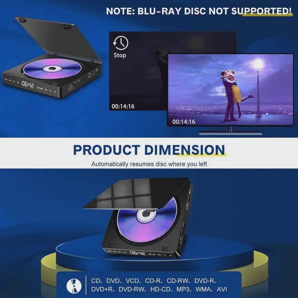 Compacte DVD Speler met HDMI, USB, Type-C en Touch Panel - Zwart