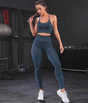 Naadloze Dames Sportset: Yoga Set met Hoge Taille Legging & Sport Top voor Fitness en Gym