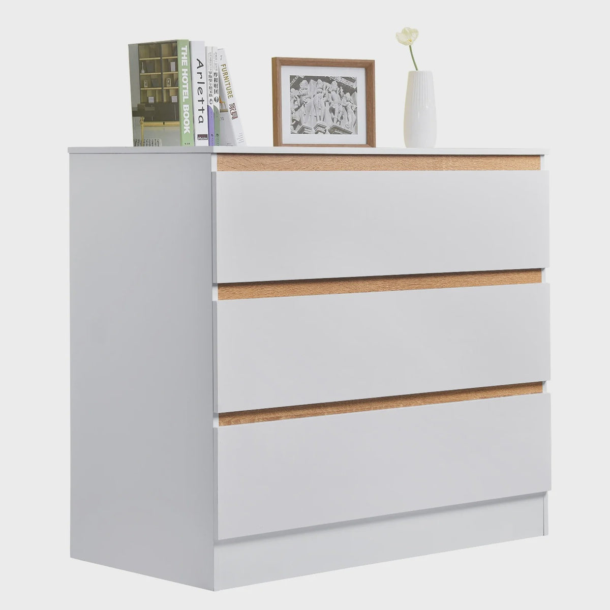 Moderne Witte Ladekast met 3 Lades - 80x78x48cm - Stijlvolle Opberger voor Woonkamer, Slaapkamer of Hal