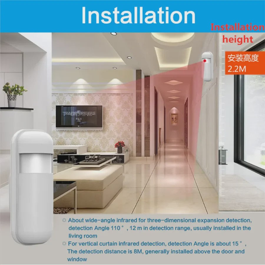 Draadloze PIR Infrarood Bewegingsmelder 433MHz voor GSM/WiFi Alarmsysteem