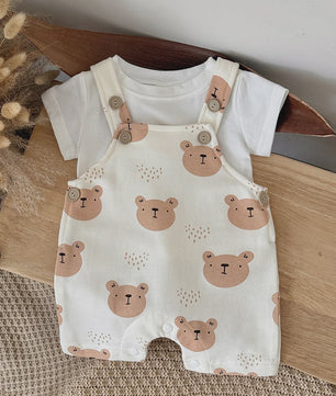 Schattige Baby Jumpsuit met Berenprint en T-shirt - Zomerkleding voor Jongens & Meisjes