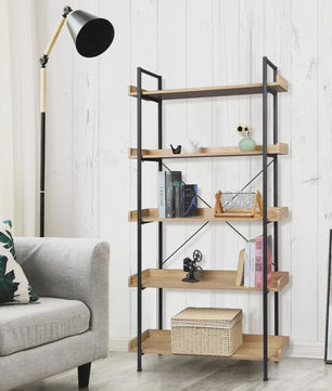Stijlvolle 5-Laags Boekenkast met Metalen Frame - Open Opbergrek voor Woonkamer, Keuken of Badkamer
