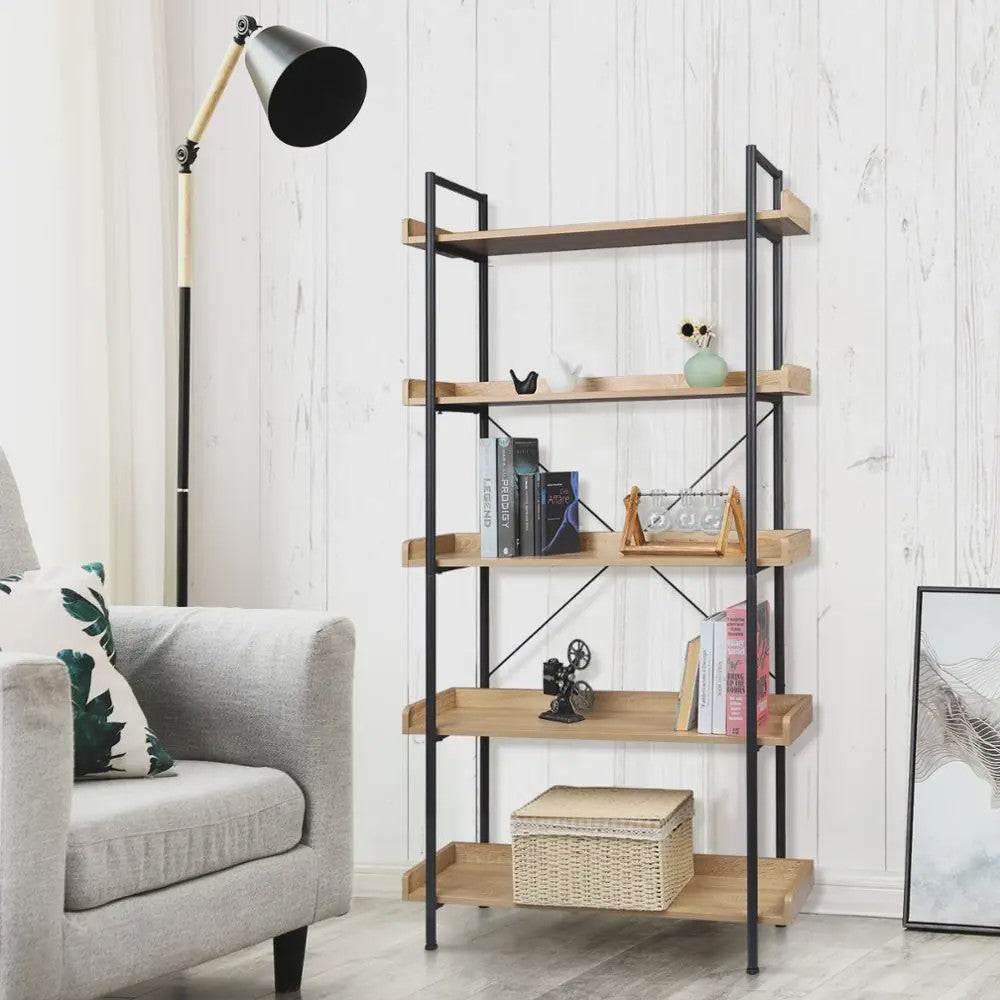 Stijlvolle 5-Laags Boekenkast met Metalen Frame - Open Opbergrek voor Woonkamer, Keuken of Badkamer