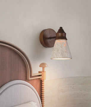 Klassieke Wandlamp van Natuursteen (Geel Travertin) - Sfeervolle Slaapkamerverlichting
