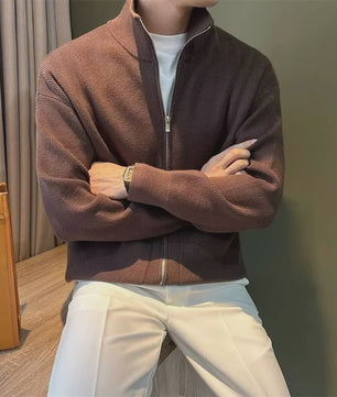 Heren Gebreide Cardigan met Rits en Opstaande Kraag - Casual & Zakelijk