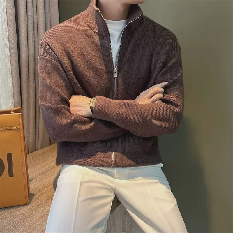 Heren Gebreide Cardigan met Rits en Opstaande Kraag - Casual & Zakelijk