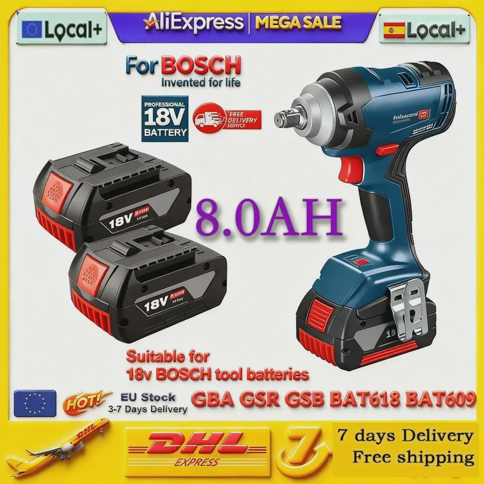 Bosch 18V 8.0Ah Li-Ion Accu Vervangend voor BAT609/BAT609G - Krachtige Gereedschapsbatterij