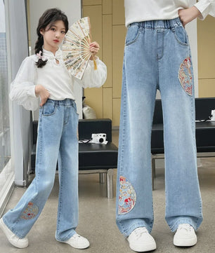 Stoere Wijde Jeans voor Meisjes - Comfortabele Streetwear Kinderbroek