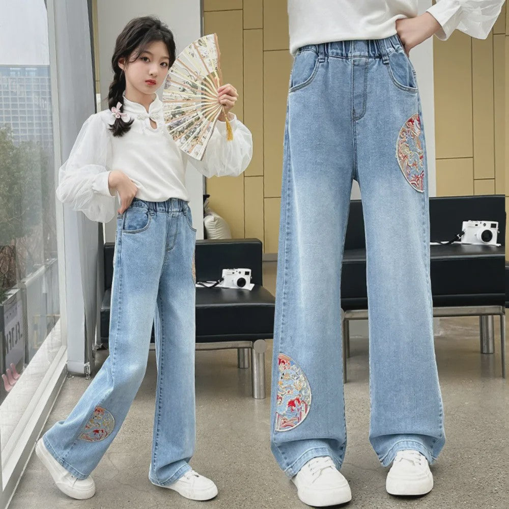 Stoere Wijde Jeans voor Meisjes - Comfortabele Streetwear Kinderbroek