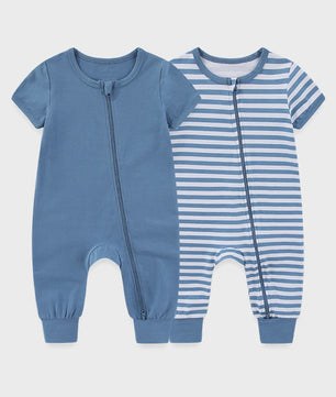 Zachte Katoenen Romper voor Baby Jongen en Meisje - Unisex Korte Mouw met Ritssluiting (2 Stuks)