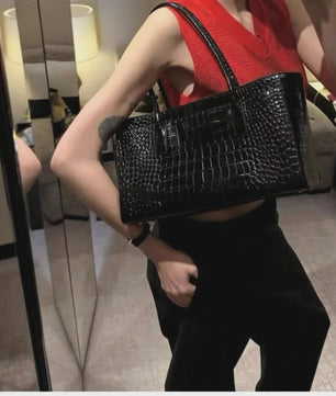 Luxe Vintage Croco Print Tote Bag - Ruime PU Lederen Schoudertas voor Dames
