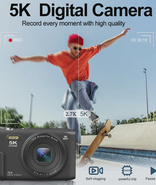 Ourlife Compacte Digitale Camera 5K 72MP met 16x Zoom - Ideaal voor Vlogs en YouTube