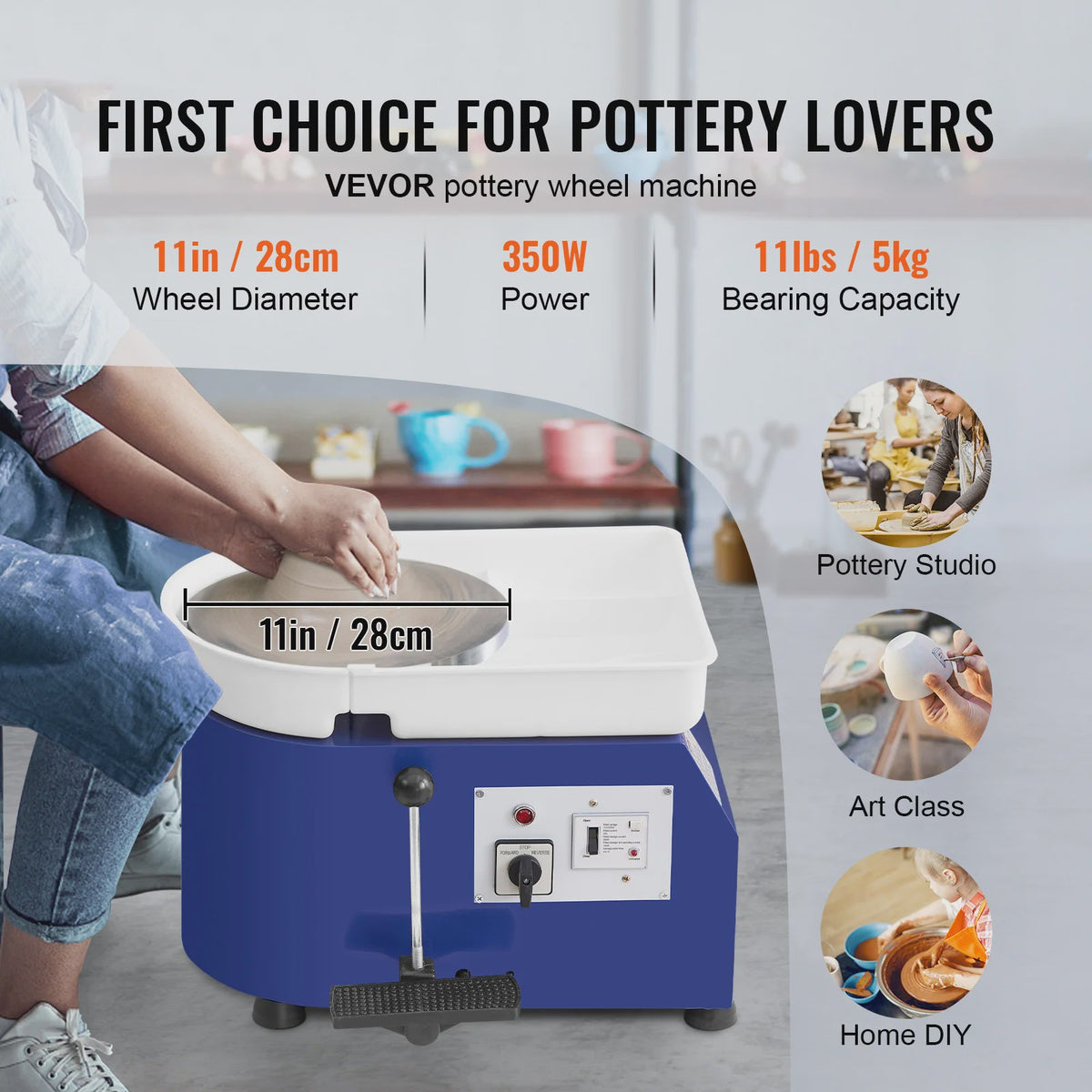 Professionele Pottenbakkersschijf 350W met Voetpedaal & Afneembare Kuip - 300 RPM
