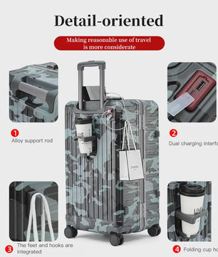 Luxe Aluminium Frame Koffer Trolley - 20-30 inch - Reisbagage Heren & Dames - Met USB Poort & Bekerhouder