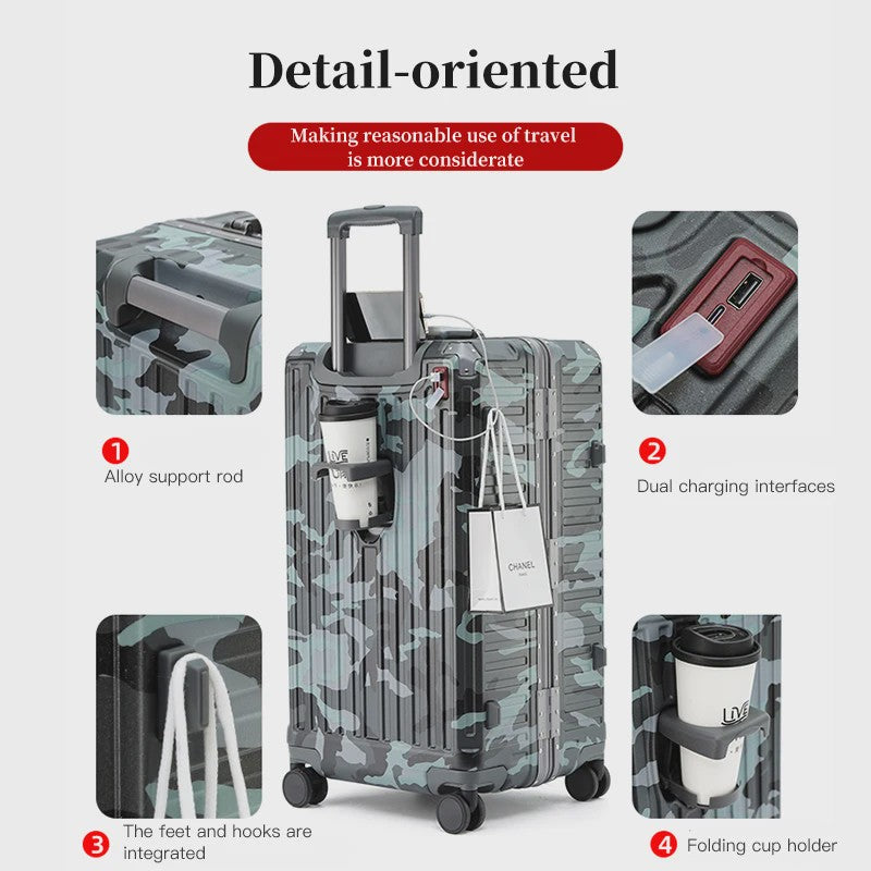 Luxe Aluminium Frame Koffer Trolley - 20-30 inch - Reisbagage Heren & Dames - Met USB Poort & Bekerhouder