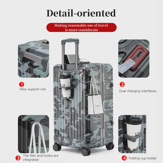 Luxe Aluminium Frame Koffer Trolley - 20-30 inch - Reisbagage Heren & Dames - Met USB Poort & Bekerhouder