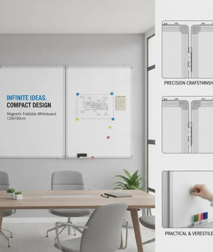 Magnetisch Whiteboard 2 Panelen Inklapbaar 120x100 cm met Aluminium Frame