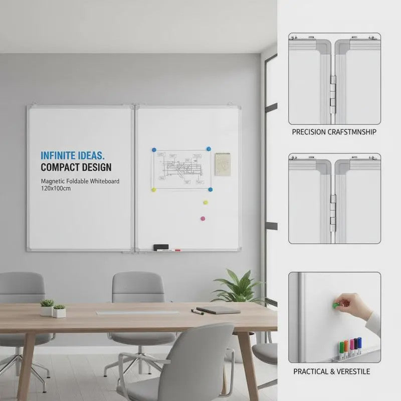 Magnetisch Whiteboard 2 Panelen Inklapbaar 120x100 cm met Aluminium Frame