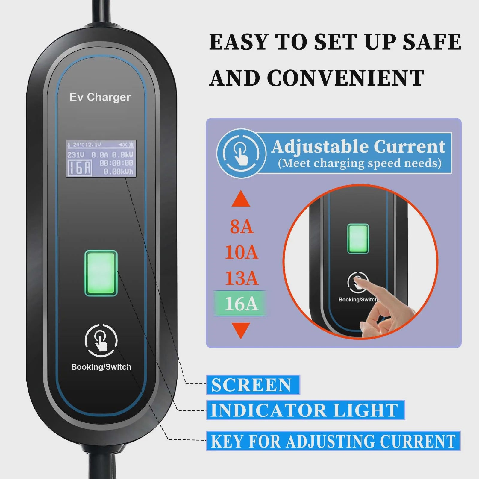 3.5KW Draagbare EV Charger Type 2 | 16A 1-Fase Laadstation voor Elektrische Auto's