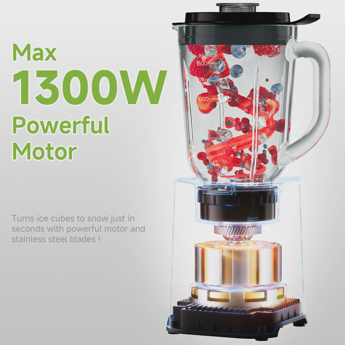 BioloMix 3-in-1 Blender: Krachtige 1300W Smoothie Maker, Grinder & Babyvoeding Blender