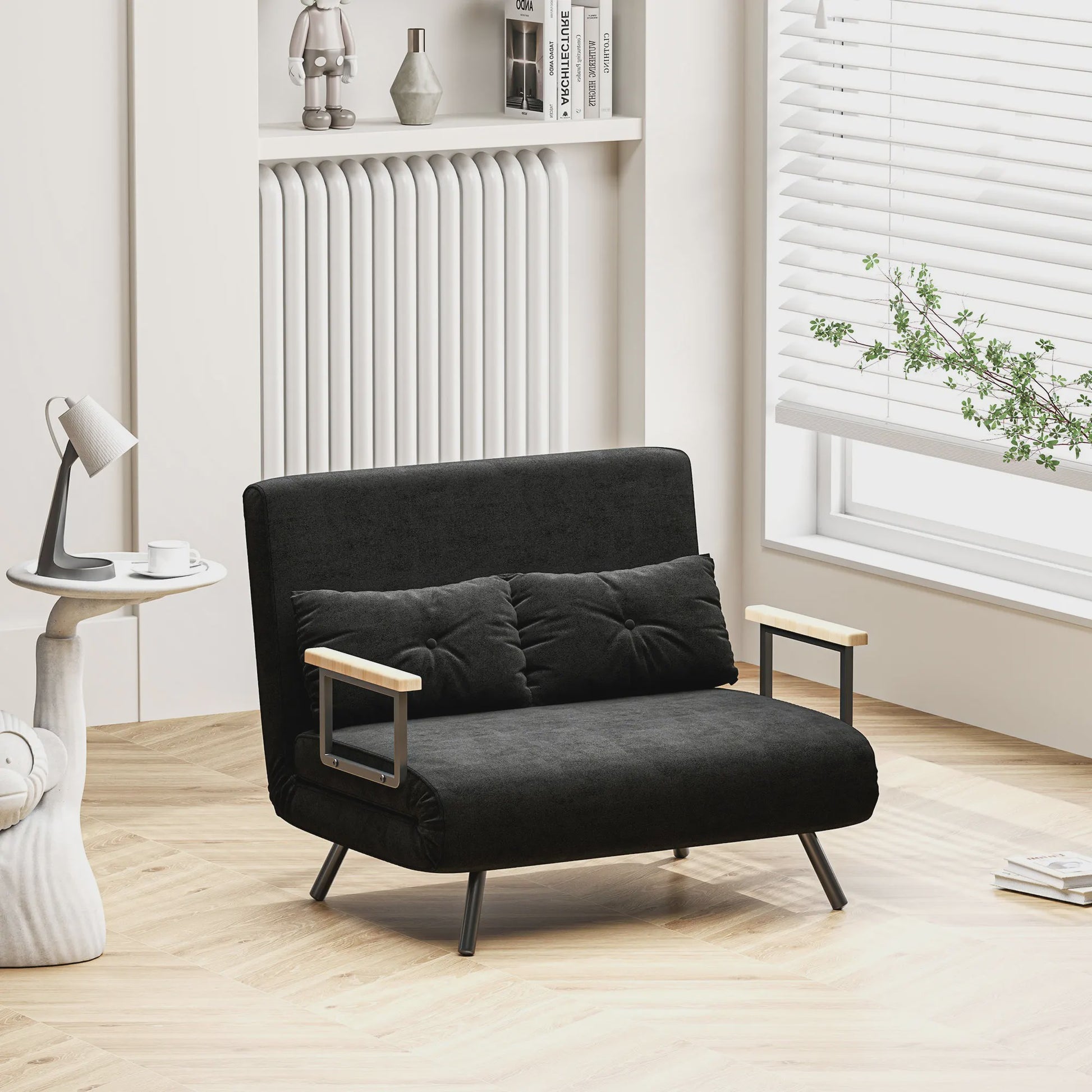 Zwarte 4-in-1 Sofa Bed met Verstelbare Rugleuning en 2 Kussens - Compact en Multifunctioneel