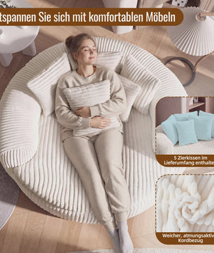 Moderne Corduroy Beanbag Fauteuil met Extra Brede Armleuningen en 5 Kussens - Comfortabele Lounge Stoel voor Woonkamer & Slaapkamer