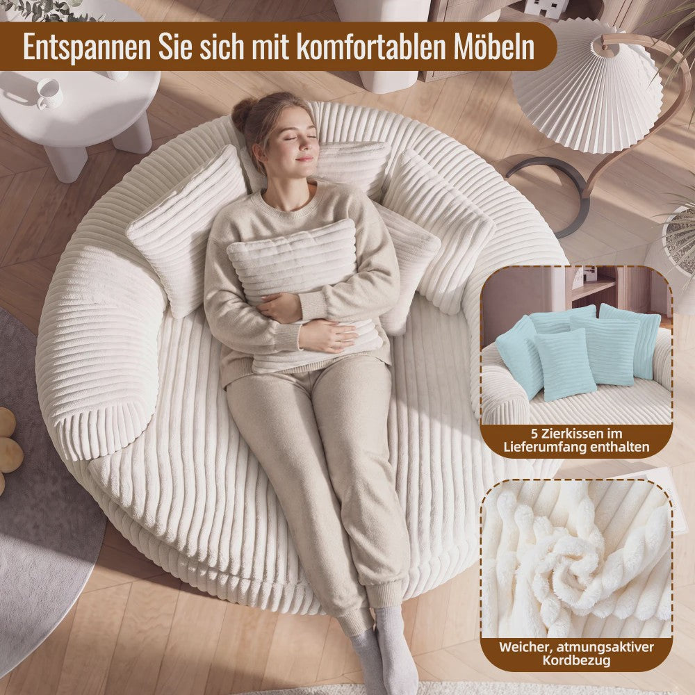 Moderne Corduroy Beanbag Fauteuil met Extra Brede Armleuningen en 5 Kussens - Comfortabele Lounge Stoel voor Woonkamer & Slaapkamer