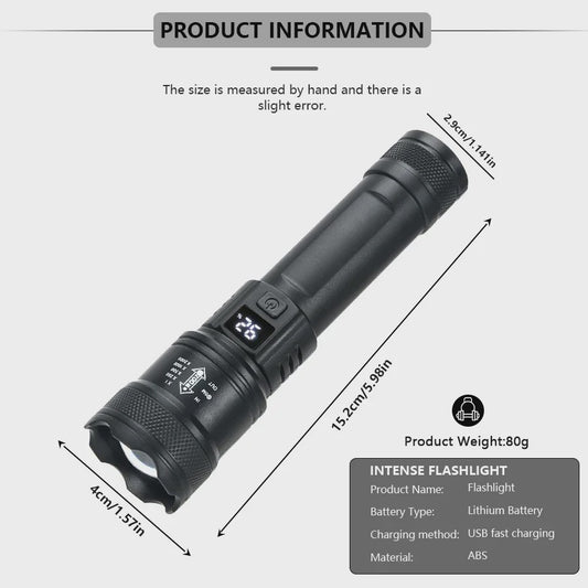 Krachtige LED Zaklamp 2000LM met USB Opladen & Batterij Indicator - Ideaal voor Camping & Noodgevallen