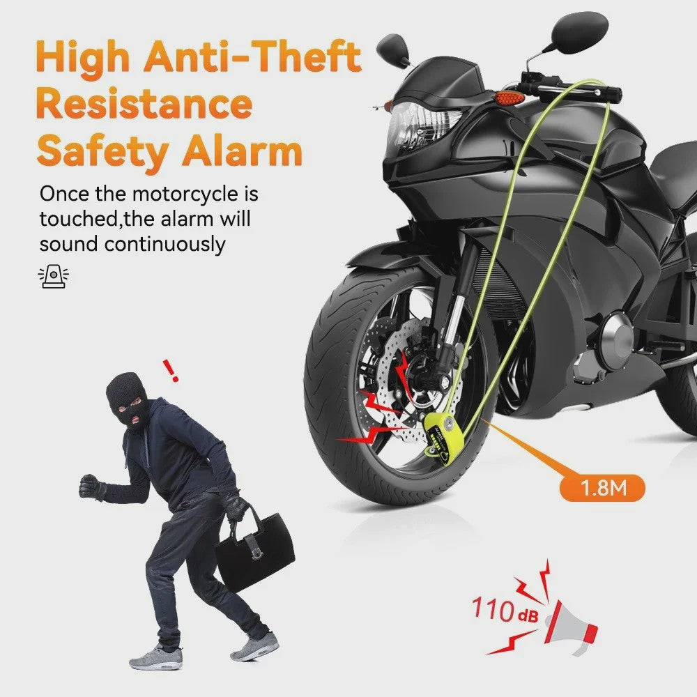 Schijfrem slot met 120dB alarm, oplaadbaar en waterdicht voor motor, fiets en scooter