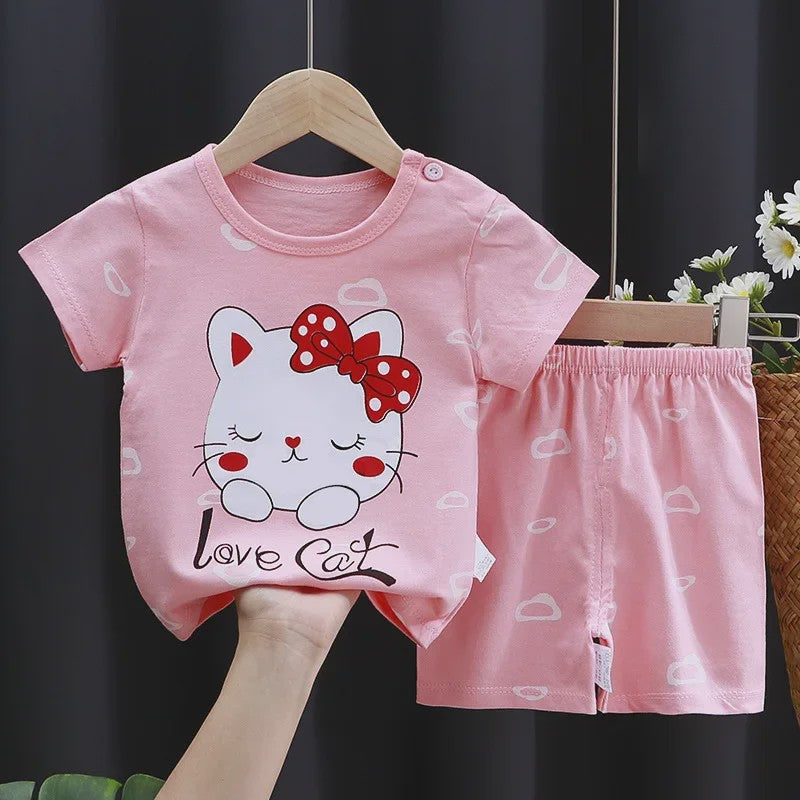 Schattige Kinder T-shirt & Short Set - 100% Katoen met Leuke Cartoon Prints