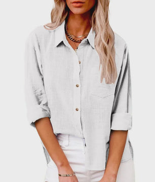 Dames Blouse met Lange Mouwen - Katoen Linnen Look