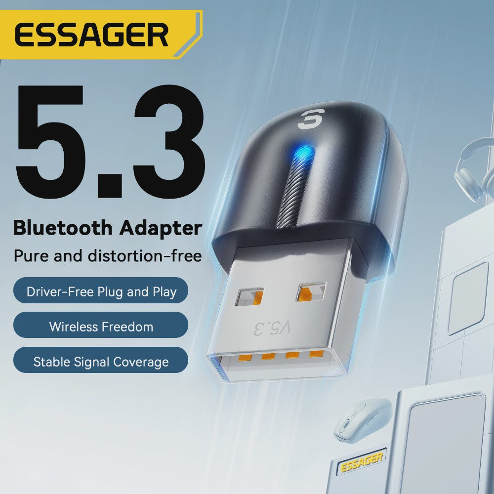 Essager Bluetooth 5.3 USB Adapter: Draadloze Audio & Randapparatuur voor PC/Laptop