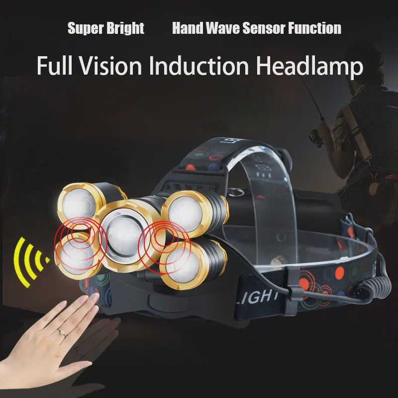 ESMARTER Sensor Hoofdlamp - 5x Super Bright LED, Waterdicht & Krachtig voor Outdoor, Camping, Vissen