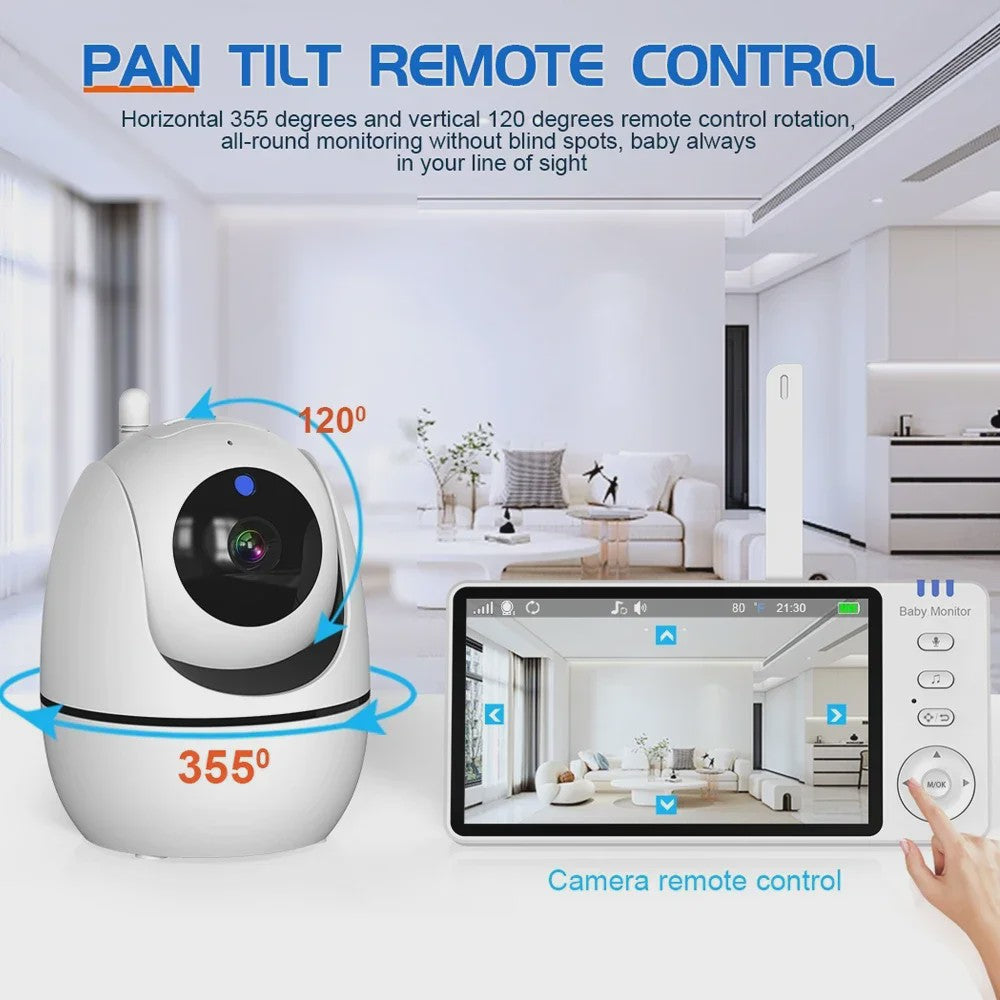 5 Inch Video Babyfoon met PTZ Camera, Nachtzicht, Temperatuursensor en Lullabies