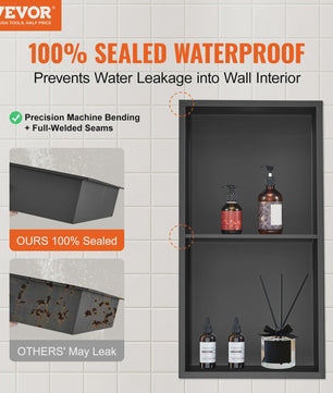 RVS Douche Niche met Dubbele Legplanken - Inbouw Wandnis voor Badkamer
