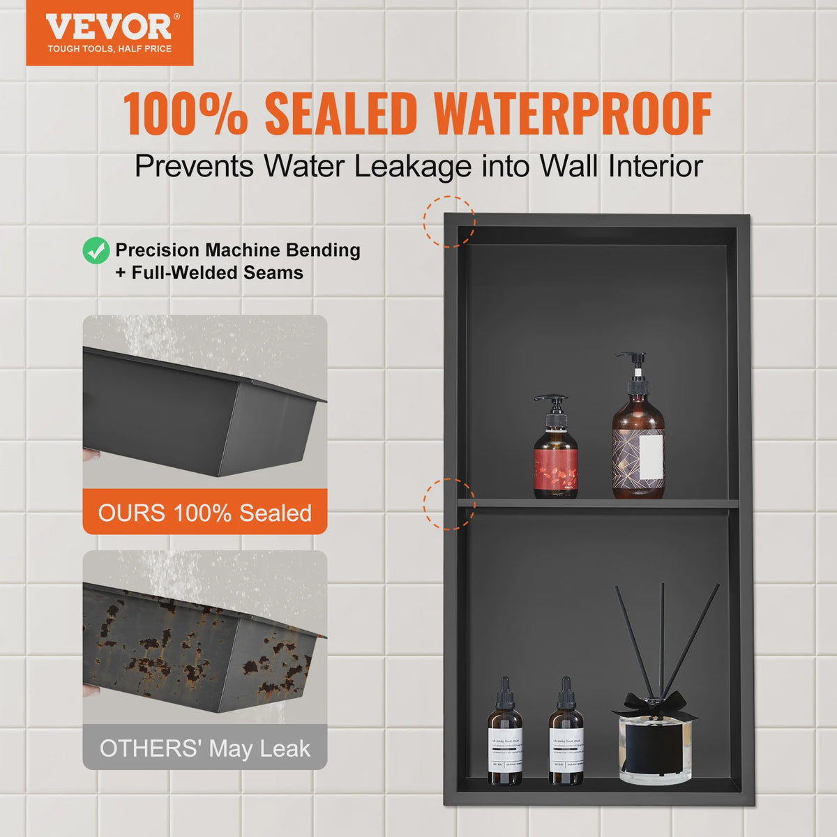 RVS Douche Niche met Dubbele Legplanken - Inbouw Wandnis voor Badkamer