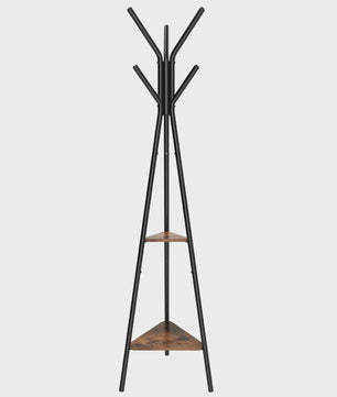 VASAGLE Staande Kapstok met 2 Plateau's - 179 cm Hoog - Zwart/Rustiek Hout