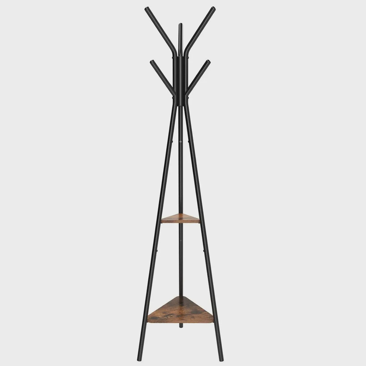 VASAGLE Staande Kapstok met 2 Plateau's - 179 cm Hoog - Zwart/Rustiek Hout