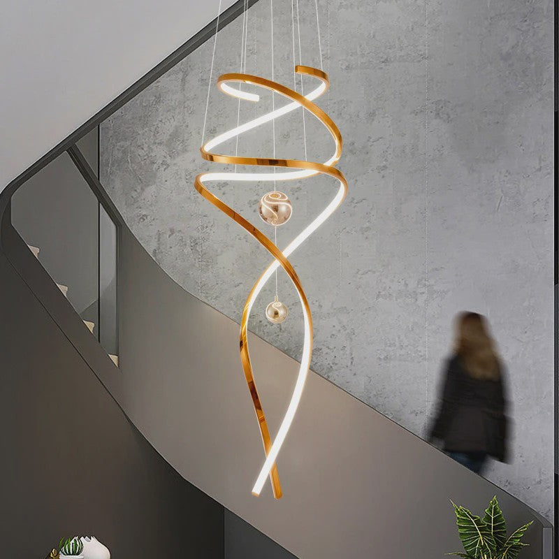 Moderne LED Plafondlamp Spiraal Design - Goudkleurig - Hanglamp voor Woonkamer & Eetkamer