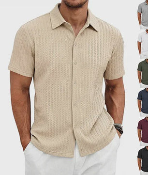 Herenshirt Korte Mouw Jacquard Zomer Casual Ademend - SediaXL
