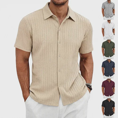 Herenshirt Korte Mouw Jacquard Zomer Casual Ademend - SediaXL