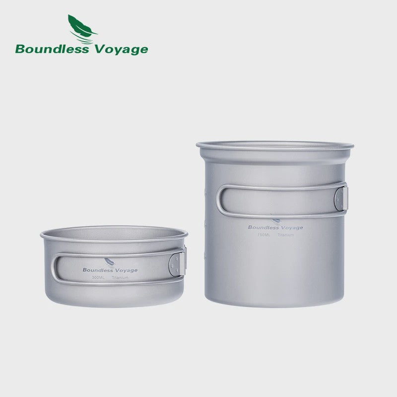 Boundless Voyage Titanium Kampeer Kookset - Lichtgewicht Potten & Pannen met Opvouwbare Handgrepen