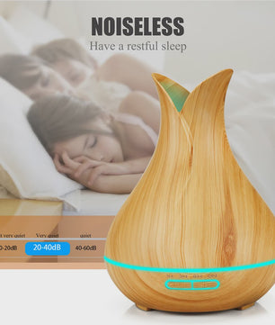 Aroma Diffuser met Houtnerf Design, 7 Kleuren LED en Afstandsbediening