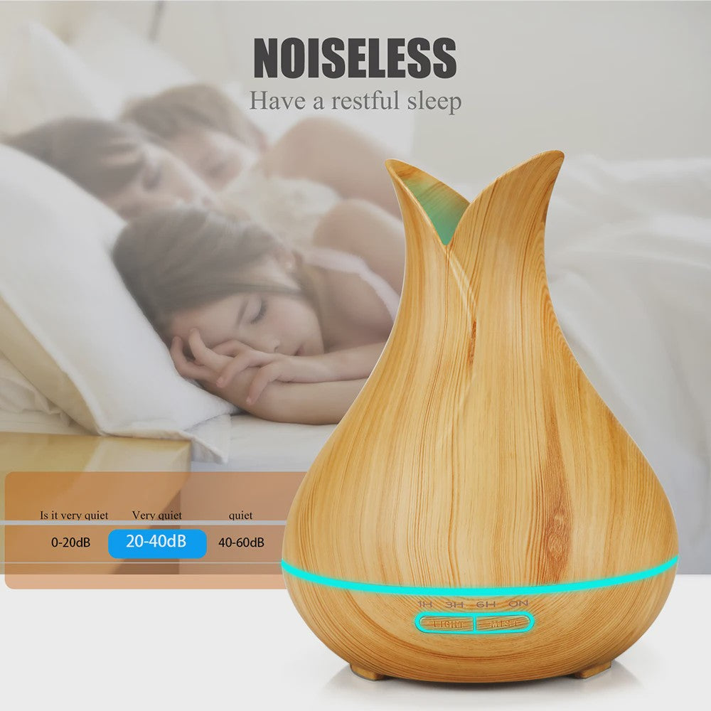 Aroma Diffuser met Houtnerf Design, 7 Kleuren LED en Afstandsbediening