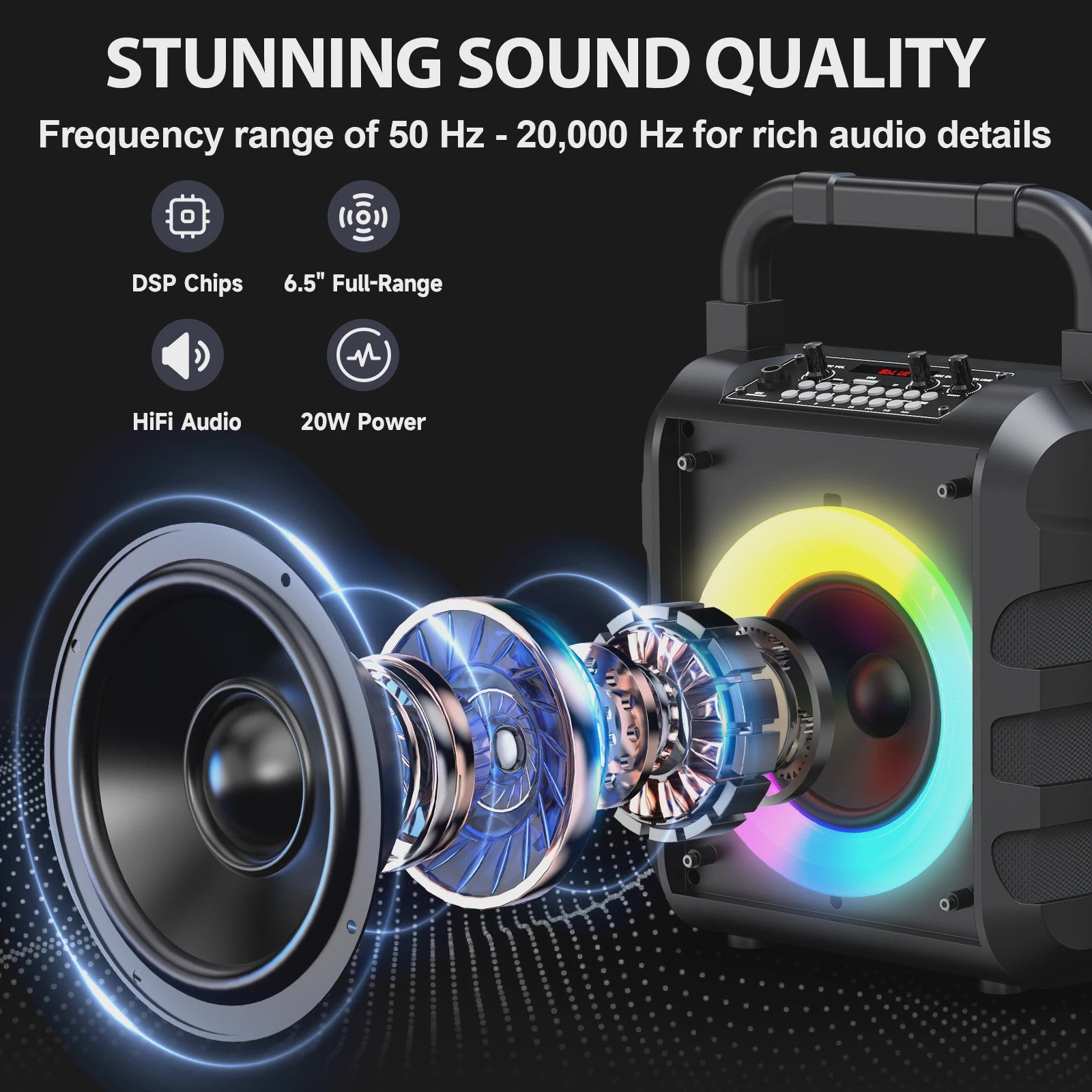 T18 Draagbare Bluetooth Speaker met Microfoon, Karaoke Machine & LED Verlichting